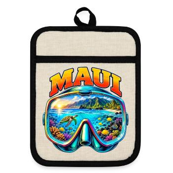 Maui Hawaii Taucher Schnorcheln Urlaub - Topflappen mit Gummirückseite - Leinen/Schwarz  - Vorne