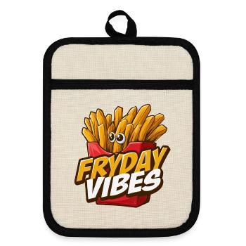 Fryday Vibes Pommes - Topflappen mit Gummirückseite - Leinen/Schwarz  - Vorne