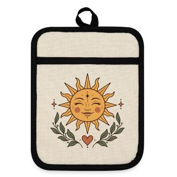 Sonne und Mond – Sonne - Topflappen mit Gummirückseite - Leinen/Schwarz  - Vorne