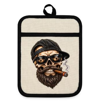 Skull Vibes – Bartmode auf Bearded Skull - Topflappen mit Gummirückseite - Leinen/Schwarz  - Vorne