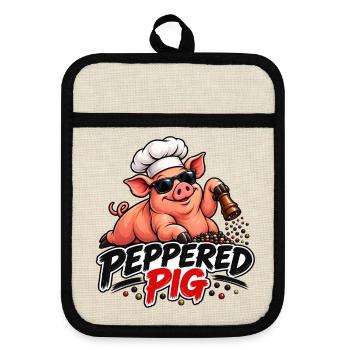 Peppered Pig Kochchef Cartoon - Topflappen mit Gummirückseite - Leinen/Schwarz  - Vorne