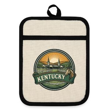 Kentucky Bluegrass Pferd Retro Reiseabzeichen - Topflappen mit Gummirückseite - Leinen/Schwarz  - Vorne
