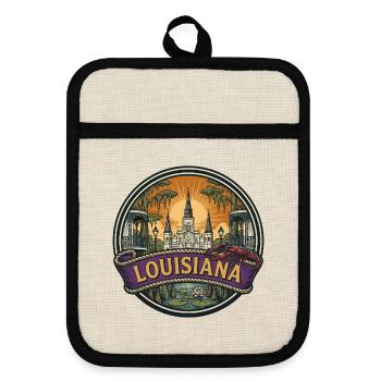 Louisiana New Orleans Bayou Reisesouvenir - Topflappen mit Gummirückseite - Leinen/Schwarz  - Vorne