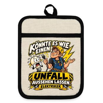 Elektriker – Schwarzer Humor mit Stecker - Topflappen mit Gummirückseite - Leinen/Schwarz  - Vorne