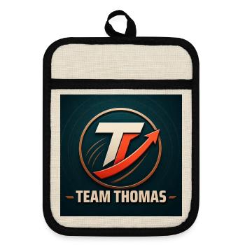 Team Thomas Familienname Teamname Unternehmensname - Topflappen mit Gummirückseite - Leinen/Schwarz  - Vorne