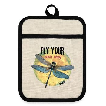 Flieg deinen eigenen Weg, Dragonfly Circle - Topflappen mit Gummirückseite - Leinen/Schwarz  - Vorne