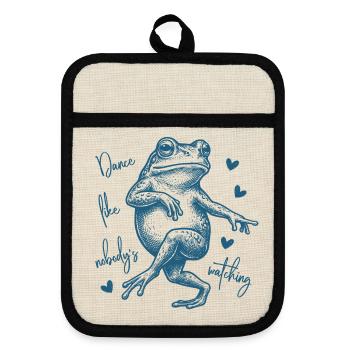 Dance like nobody's watching - Tanzender Frosch - Topflappen mit Gummirückseite - Leinen/Schwarz  - Vorne