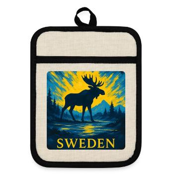Schwedischer Elch im Abendlicht - Topflappen mit Gummirückseite - Leinen/Schwarz  - Vorne