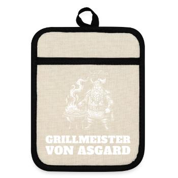 Grillmeister von Asgard – Wikinger Grillen - Topflappen mit Gummirückseite - Leinen/Schwarz  - Vorne