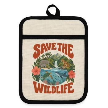 Save The Wildlife - Topflappen mit Gummirückseite - Leinen/Schwarz  - Vorne