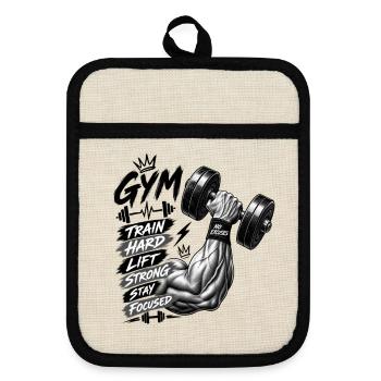 Train Hard Fitness Motivation - Topflappen mit Gummirückseite - Leinen/Schwarz  - Vorne