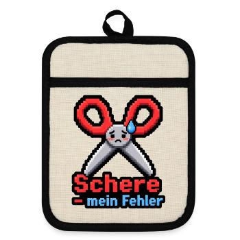 Schere mein Fehler Pixel Art Retro Gaming Shirt - Topflappen mit Gummirückseite - Leinen/Schwarz  - Vorne