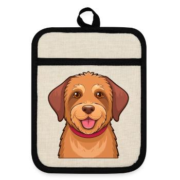  Hellbrauner Zottelhund - Topflappen mit Gummirückseite - Leinen/Schwarz  - Vorne