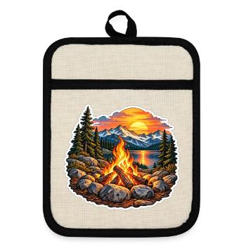 Lagerfeuer am Bergsee - Topflappen mit Gummirückseite - Leinen/Schwarz  - Vorne