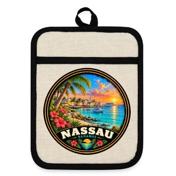 Nassau Bahamas Strand Urlaub Tauchen Korallenriff - Topflappen mit Gummirückseite - Leinen/Schwarz  - Vorne