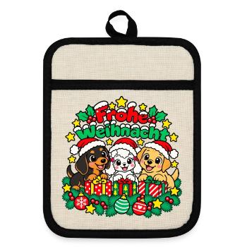 Dackel Pudel Labrador - Topflappen mit Gummirückseite - Leinen/Schwarz  - Vorne