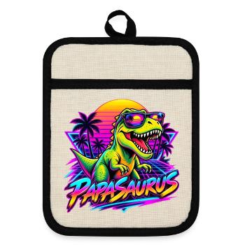  Papasaurus Dinosaurier Sonnenbrille Retro 80er - Topflappen mit Gummirückseite - Leinen/Schwarz  - Vorne
