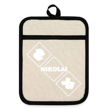 Geschenk für Nikolai - Topflappen mit Gummirückseite - Leinen/Schwarz  - Vorne