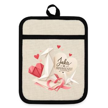 1.Hochzeitstag Papierhochzeit - Topflappen mit Gummirückseite - Leinen/Schwarz  - Vorne