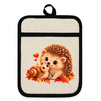 Igel & Schnecke - Topflappen mit Gummirückseite - Leinen/Schwarz  - Vorne