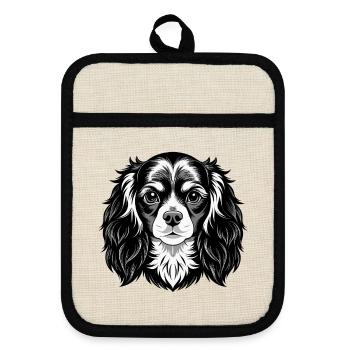 King Charles Spaniel Hundekopf - Topflappen mit Gummirückseite - Leinen/Schwarz  - Vorne