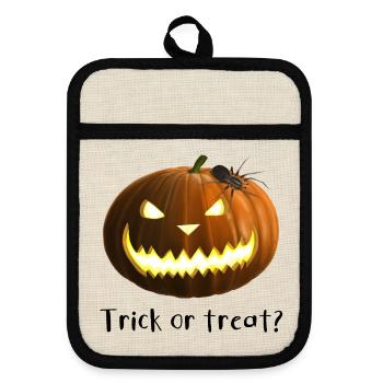 Trick or treat - Kürbis mit Spinne - Topflappen mit Gummirückseite - Leinen/Schwarz  - Vorne