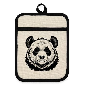 Pandakopf - Topflappen mit Gummirückseite - Leinen/Schwarz  - Vorne