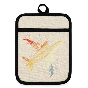 Flugzeug Skizze Vintage - Topflappen mit Gummirückseite - Leinen/Schwarz  - Vorne