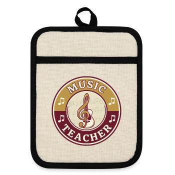 Vintage-Musiklehrer Treble Clef Gitarrenabzeichen oben - Topflappen mit Gummirückseite - Leinen/Schwarz  - Vorne