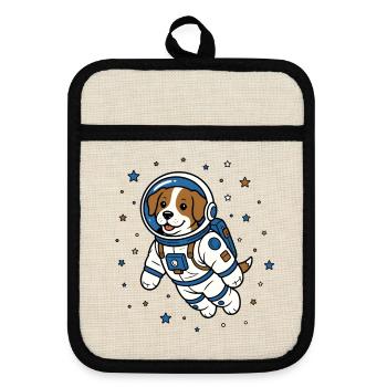 Hund Astronaut Helm Weltraum Hunde Vektor Shirt - Topflappen mit Gummirückseite - Leinen/Schwarz  - Vorne