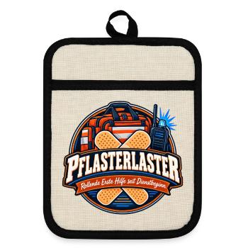 Pflasterlaster Erste Hilfe Badge - Topflappen mit Gummirückseite - Leinen/Schwarz  - Vorne