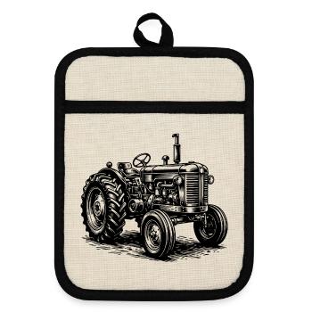 Traktor / Traktor / Traktor - Topflappen mit Gummirückseite - Leinen/Schwarz  - Vorne