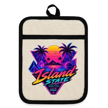 Insel Neon Retro Sunset - Topflappen mit Gummirückseite - Leinen/Schwarz  - Vorne
