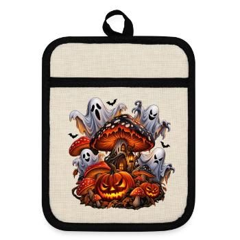 Spüre das Geheimnis der Halloween-Nacht! - Topflappen mit Gummirückseite - Leinen/Schwarz  - Vorne