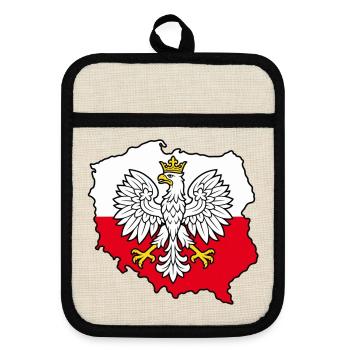 Polnischer Adler auf der zweifarbigen Karte Polens - Topflappen mit Gummirückseite - Leinen/Schwarz  - Vorne