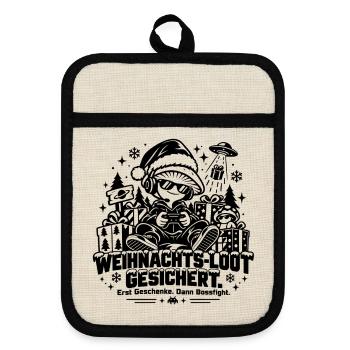 Weihnachten Loot gesichert Lustiges Gamer-Geschenk - Topflappen mit Gummirückseite - Leinen/Schwarz  - Vorne