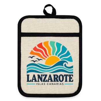 Lanzarote - Islas Canarias - Kanaren - Spanien - Topflappen mit Gummirückseite - Leinen/Schwarz  - Vorne