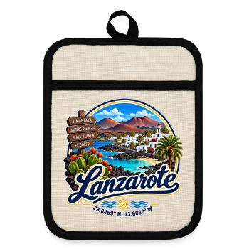 Lanzarote - Islas Canarias - Kanaren - Spanien - Topflappen mit Gummirückseite - Leinen/Schwarz  - Vorne
