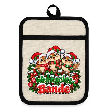 Weihnachts Bande Vögel Trio - Topflappen mit Gummirückseite - Leinen/Schwarz  - Vorne