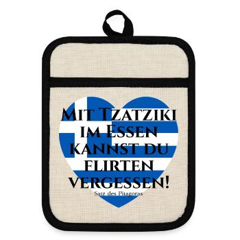MIT TZATZIKI KANNST DU FLIRTEN VERGESSEN PITAGORAS - Topflappen mit Gummirückseite - Leinen/Schwarz  - Vorne