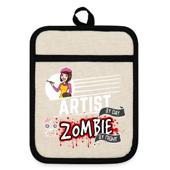 Artist by day Zombie by night - Künstlerin - Topflappen mit Gummirückseite - Leinen/Schwarz  - Vorne