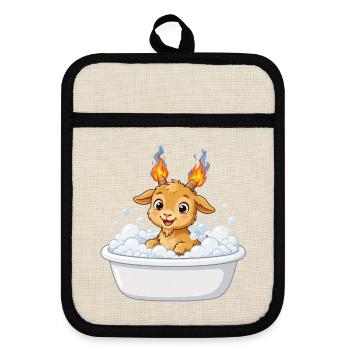 Cute Bathtub Fire Goat Shirt Badewanne Feuer Ziege - Topflappen mit Gummirückseite - Leinen/Schwarz  - Vorne