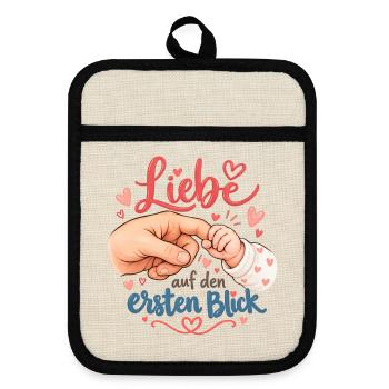 Liebe auf den ersten Blick - Topflappen mit Gummirückseite - Leinen/Schwarz  - Vorne