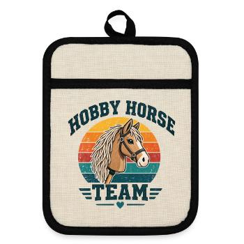 Hobby Horse Team Vintage Retro - Topflappen mit Gummirückseite - Leinen/Schwarz  - Vorne