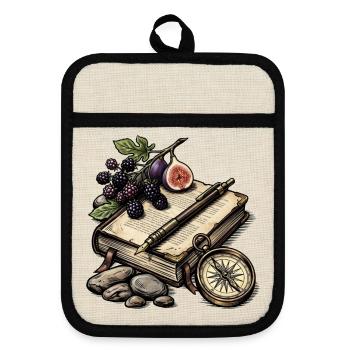 Botanisches Reisebuch - Topflappen mit Gummirückseite - Leinen/Schwarz  - Vorne