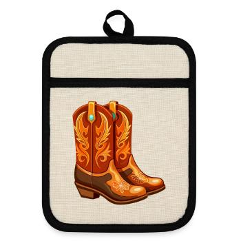 Cowgirl-Stiefel - Topflappen mit Gummirückseite - Leinen/Schwarz  - Vorne