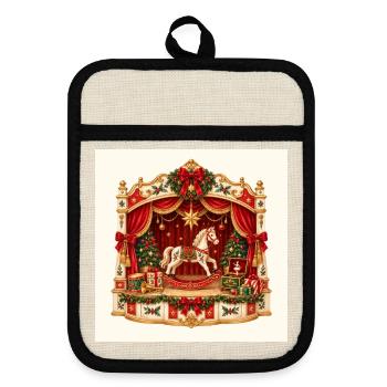 Weihnachts-Schaukelpferde-Spielzeugtheater - Topflappen mit Gummirückseite - Leinen/Schwarz  - Vorne