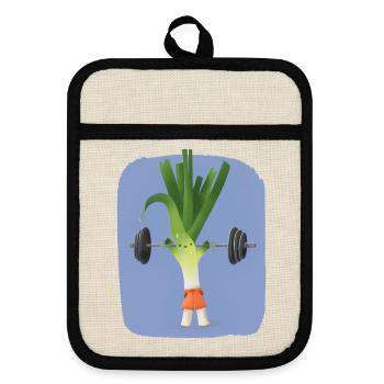 Lifting Leek – Training Fitness Gym Kawaii Motiv - Topflappen mit Gummirückseite - Leinen/Schwarz  - Vorne