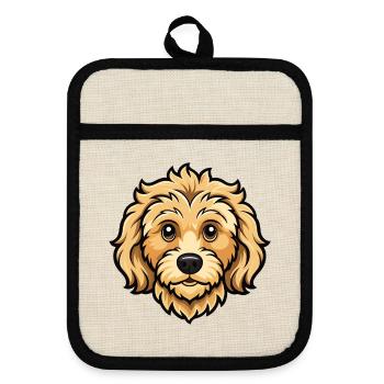 Goldendoodle-Hundekopf - Topflappen mit Gummirückseite - Leinen/Schwarz  - Vorne