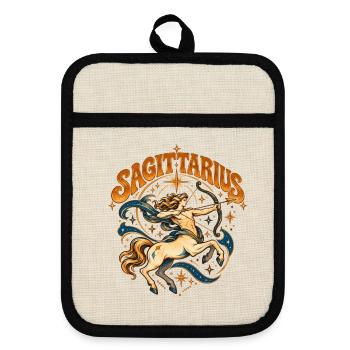 Sagittarius Reiter Schütze Sternzeichen - Topflappen mit Gummirückseite - Leinen/Schwarz  - Vorne